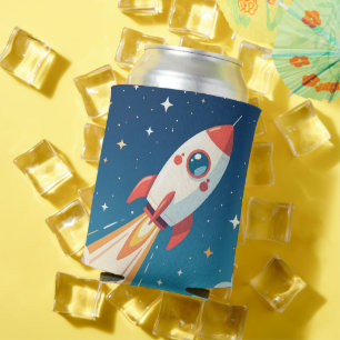 Cute space rocket blasting off can cooler