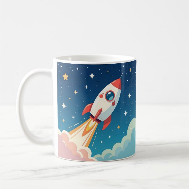 Cute space rocket blasting off coffee mug (Left)