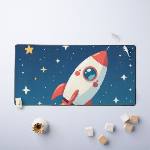 Cute space rocket blasting off desk mat