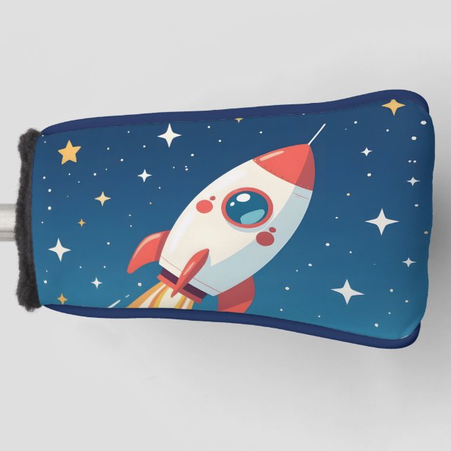 Cute space rocket blasting off golf head cover (Front)