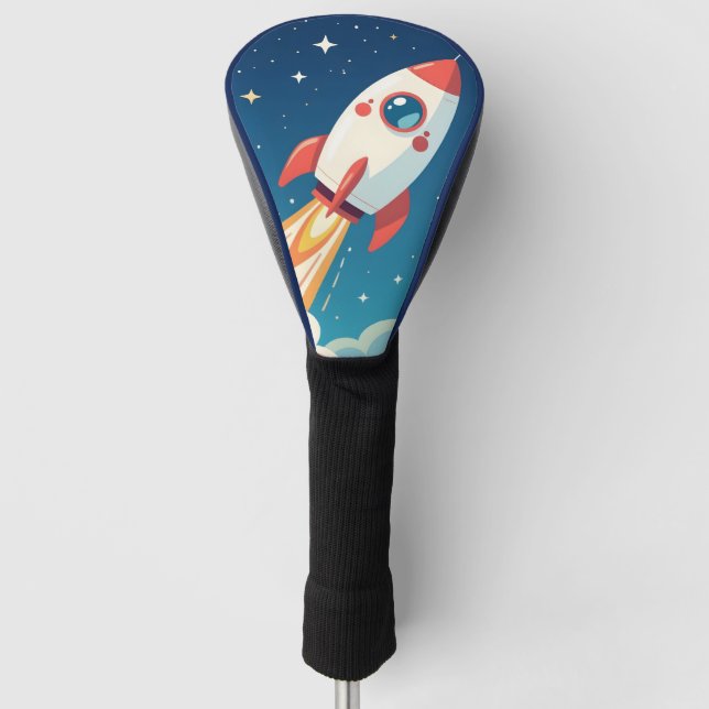 Cute space rocket blasting off golf head cover (Front)