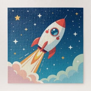 Cute space rocket blasting off jigsaw puzzle