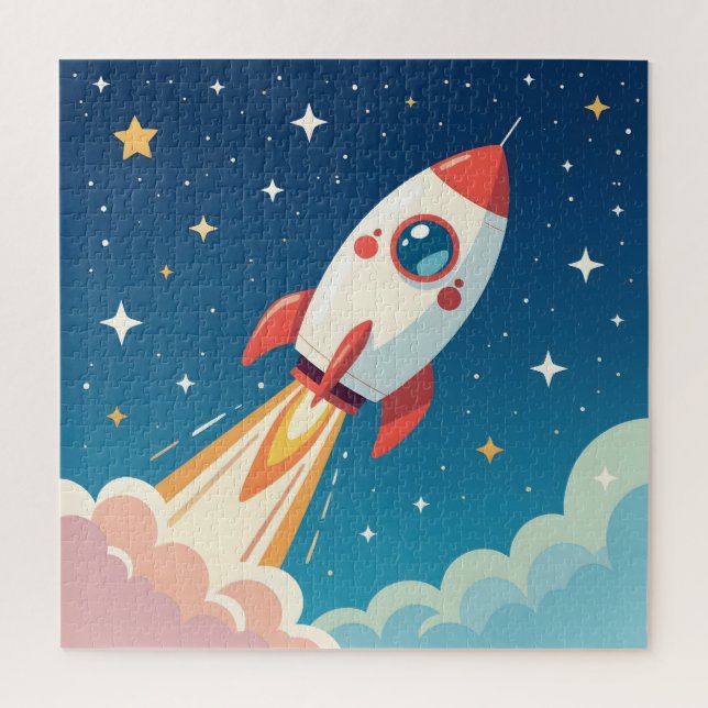Cute space rocket blasting off jigsaw puzzle (Vertical)