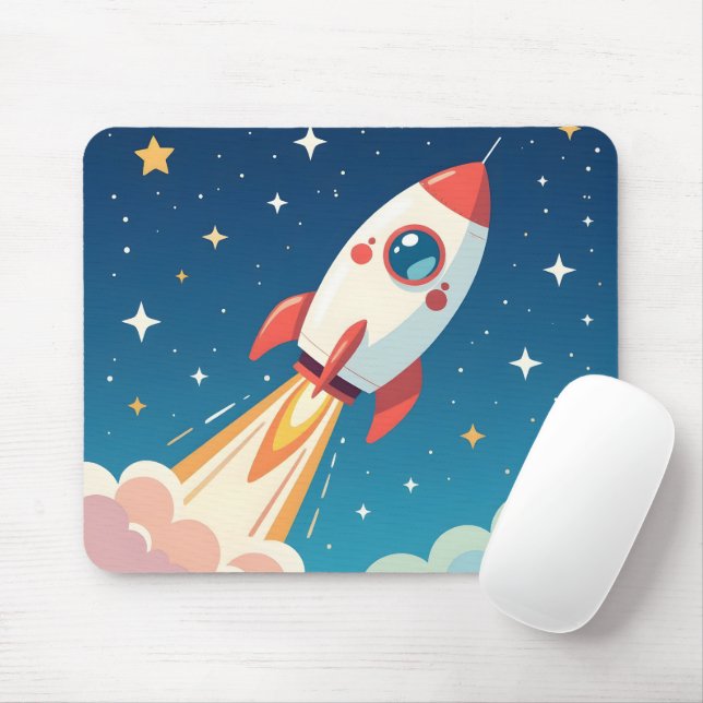 Cute space rocket blasting off mouse pad (With Mouse)