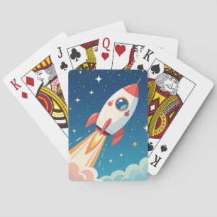 Cute space rocket blasting off playing cards