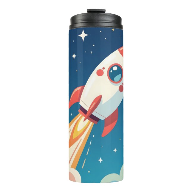 Cute space rocket blasting off thermal tumbler (Front)