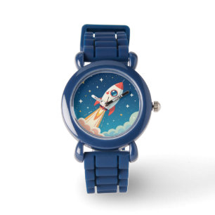 Cute space rocket blasting off watch