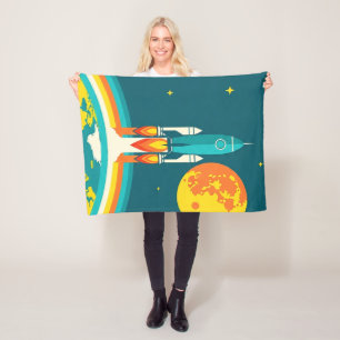 Cute Space Rocket Cartoon Fleece Blanket
