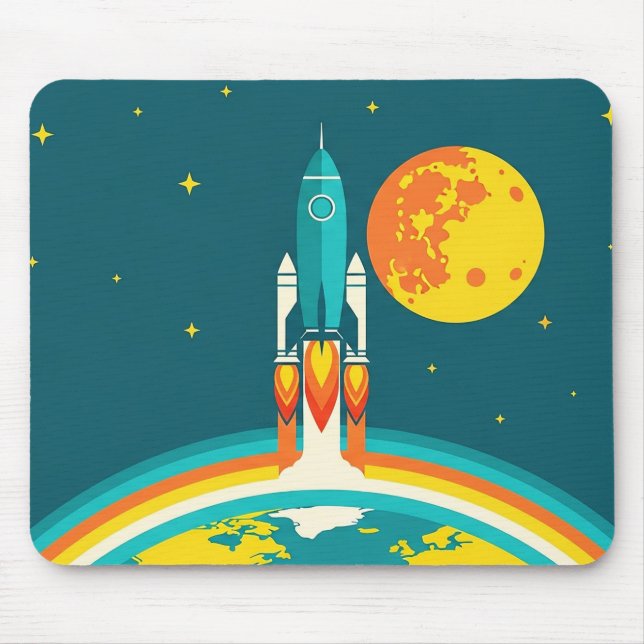 Cute Space Rocket Cartoon Mouse Pad (Front)