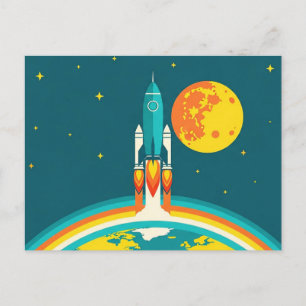 Cute Space Rocket Cartoon Postcard