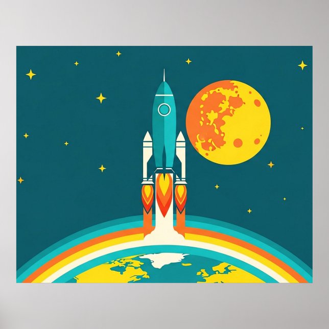 Cute Space Rocket Cartoon Poster (Front)