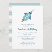 Cute Space Rocket Ship Blue 1st Birthday Party