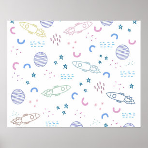 Cute Space Rockets Pattern Poster