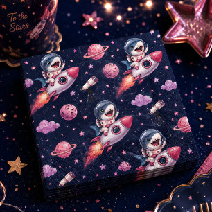Cute Space Shark Rocket Birthday Party Napkin