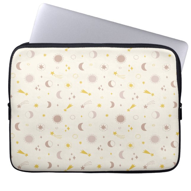 Cute Space Sun Moon and Stars on cream Laptop Sleeve (Front)