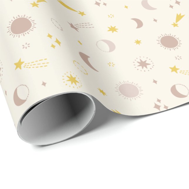 Cute Space Sun Moon and Stars on cream Wrapping Paper (Roll Corner)