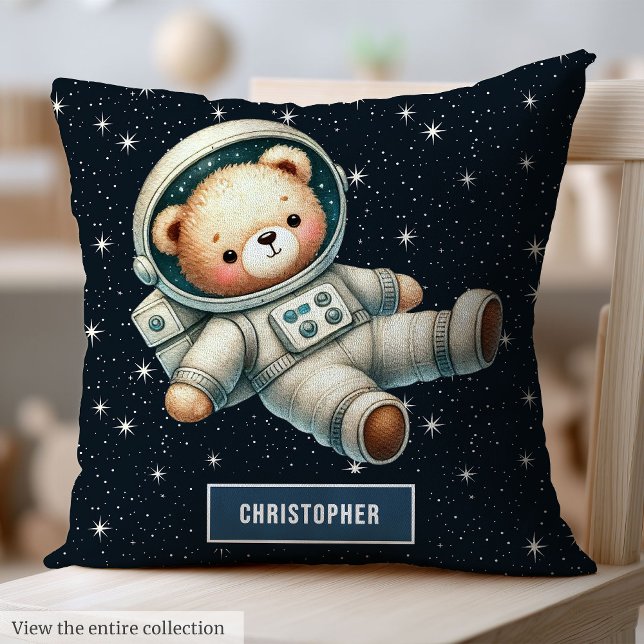 Cute Space Teddy Bear Pillow Custom Name Baby Gift (Cute Space Teddy Bear Pillow Custom Name Baby Gift)