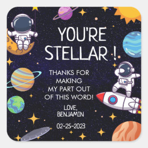 Cute Space Theme Any Age Birthday Square Sticker