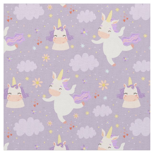Cute Space Unicorns Fabric (Close Up)