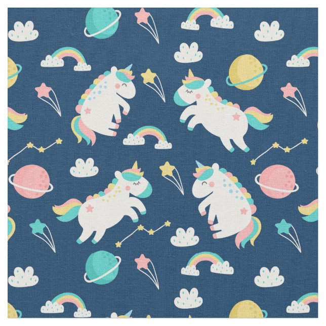 Cute Space Unicorns Fabric (Close Up)