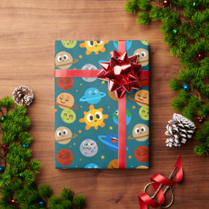 Cute Space Wrapping Paper, Suns, Earths, Moons Wrapping Paper