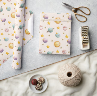Cute Space Wrapping Paper with Planets and Stars