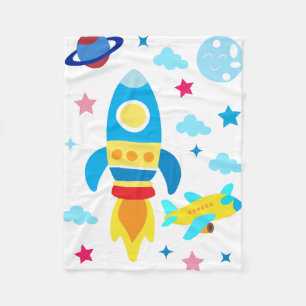 Cute Spacecraft Rocket Ships Pattern Fleece Blanket