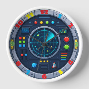 Cute Spaceship Mission Control Radar Kids Wall Clock