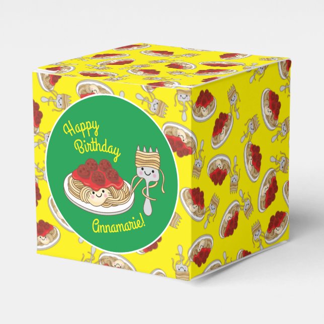 Cute Spaghetti Kids Birthday Party Kawaii Favour Box (Front Side)