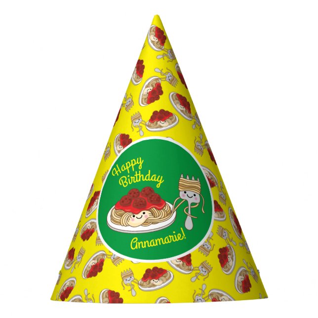 Cute Spaghetti Kids Birthday Party Kawaii Party Hat (Front)