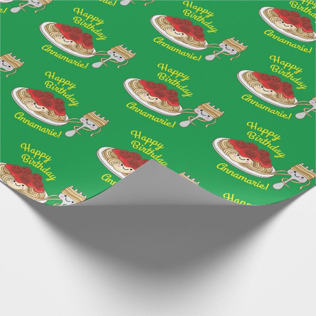 Cute Spaghetti Kids Birthday Party Kawaii Wrapping Paper (Corner)