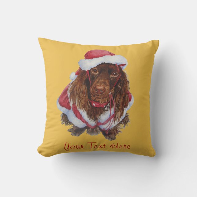 Cute spaniel dog dressed for christmas pillow (Front)