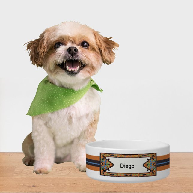 Cute Spanish Adobe Style Personalised Dog Bowl (Creator Uploaded)
