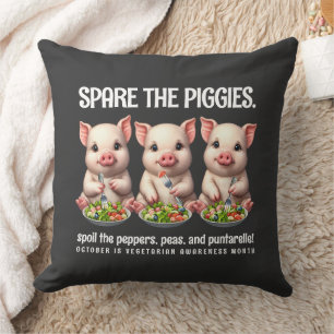 Cute Spare the Piggies Eating Salads Cushion