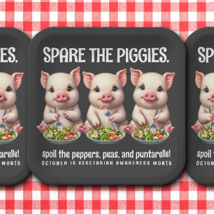 Cute Spare the Piggies Eating Salads Paper Plate