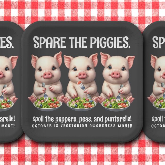 Cute Spare the Piggies Eating Salads Paper Plate (Spare the Piggies Square Paper Plates Cover Photo)