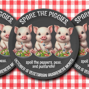 Cute Spare the Piggies Eating Salads Paper Plate