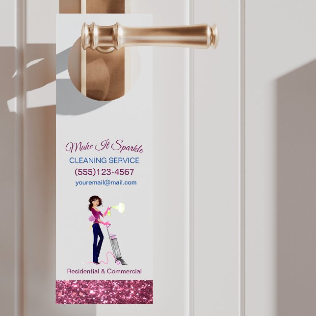 Cute Sparkle Cartoon Maid Cleaning Services Door Hanger (Creator Uploaded)