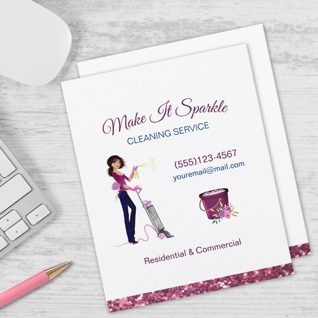 Cute Sparkle Cartoon Maid Cleaning Services Flyer (Creator Uploaded)