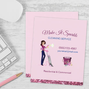 Cute Sparkle Cartoon Maid Cleaning Services Flyer