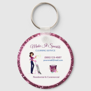Cute Sparkle Cartoon Maid Cleaning Services Key Ring