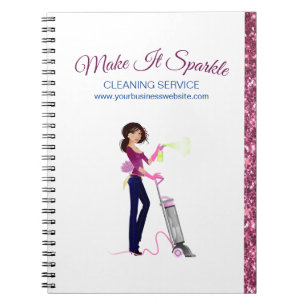 Cute Sparkle Cartoon Maid Cleaning Services Notebo Notebook