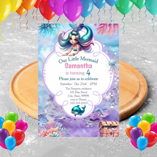Cute Sparkle Mermaid Birthday Invitation (Creator Uploaded)