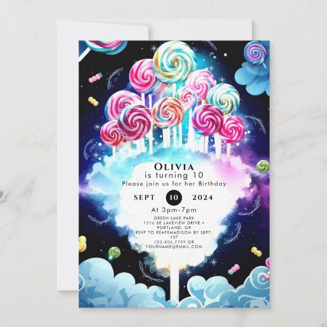 Cute Sparkling Candyland Birthday Invitation (Front)
