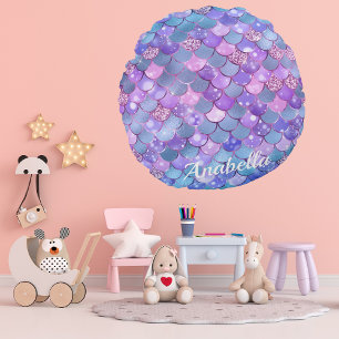 Cute Sparkly Glitter Mermaid Scales Round Cushion
