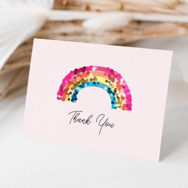 Cute Sparkly Sequin Rainbow Birthday Party Thank You Card (Creator Uploaded)