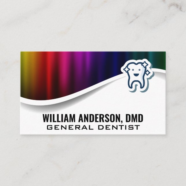 Cute Sparkly Tooth Logo | Colourful Metallic Business Card (Front)