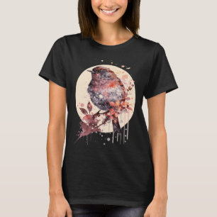 Cute Sparrow Bird Japanese Cherry Blossom Sakura T-Shirt