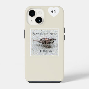 Cute Sparrow Bird Photo Bible Verse Simple Tan iPhone 14 Case