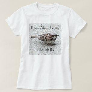 Cute Sparrow Bird Photo Bible Verse Simple Tan T-Shirt